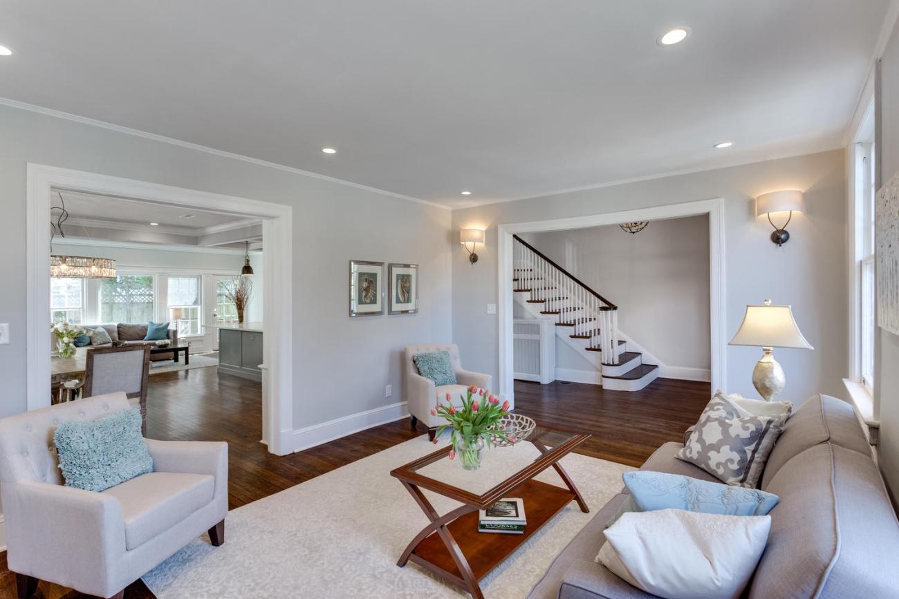 living room towards the stairs - historic charm in NW DC - Ballard & Mensua Architecture
